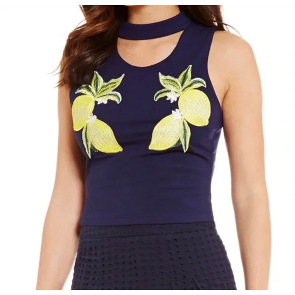 Gianni Bini | Navy Blue & Vintage Lemons Choker Scoop-Neck Tank Top